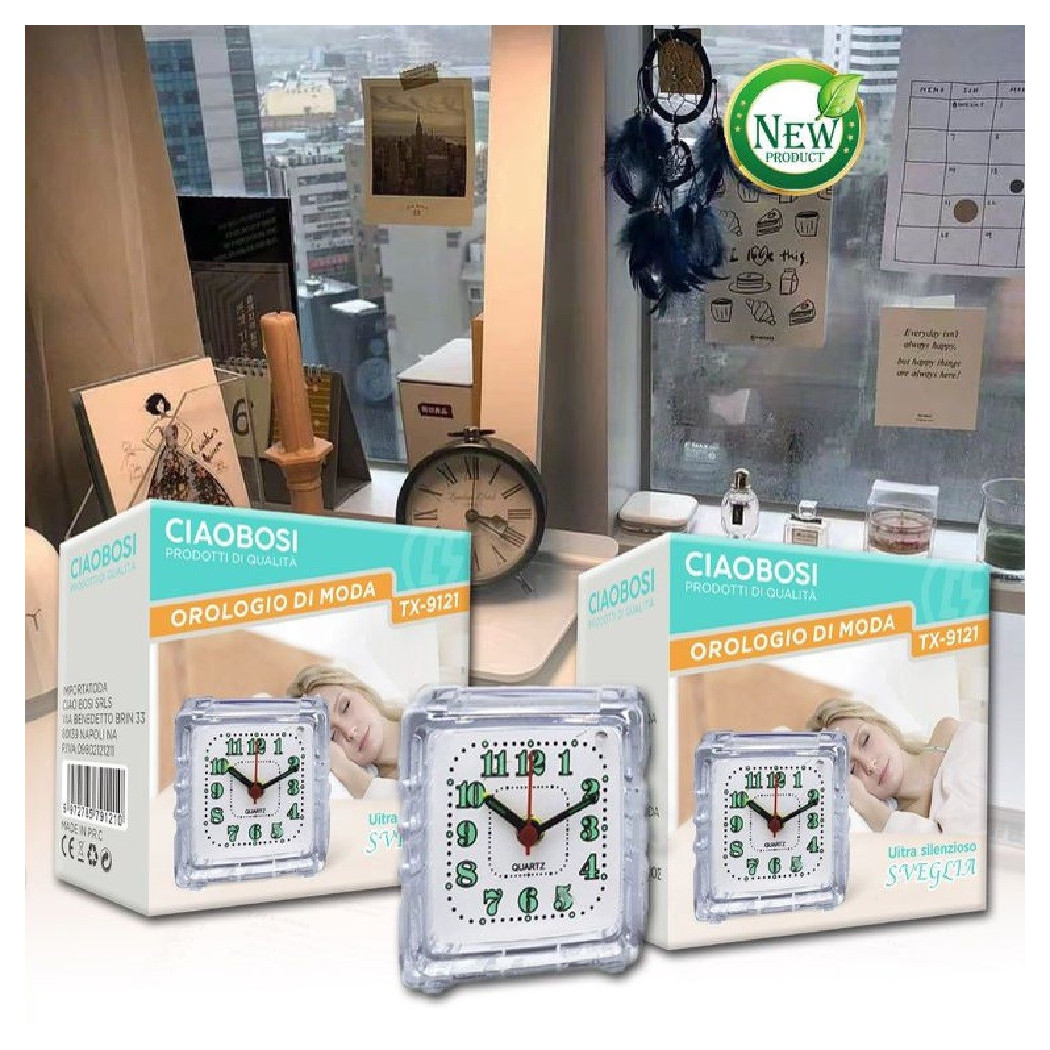 foto del prodotto trade shop orologio sveglia analogica luce notturna tx 9121 allarme tavolo camera silenziosa 