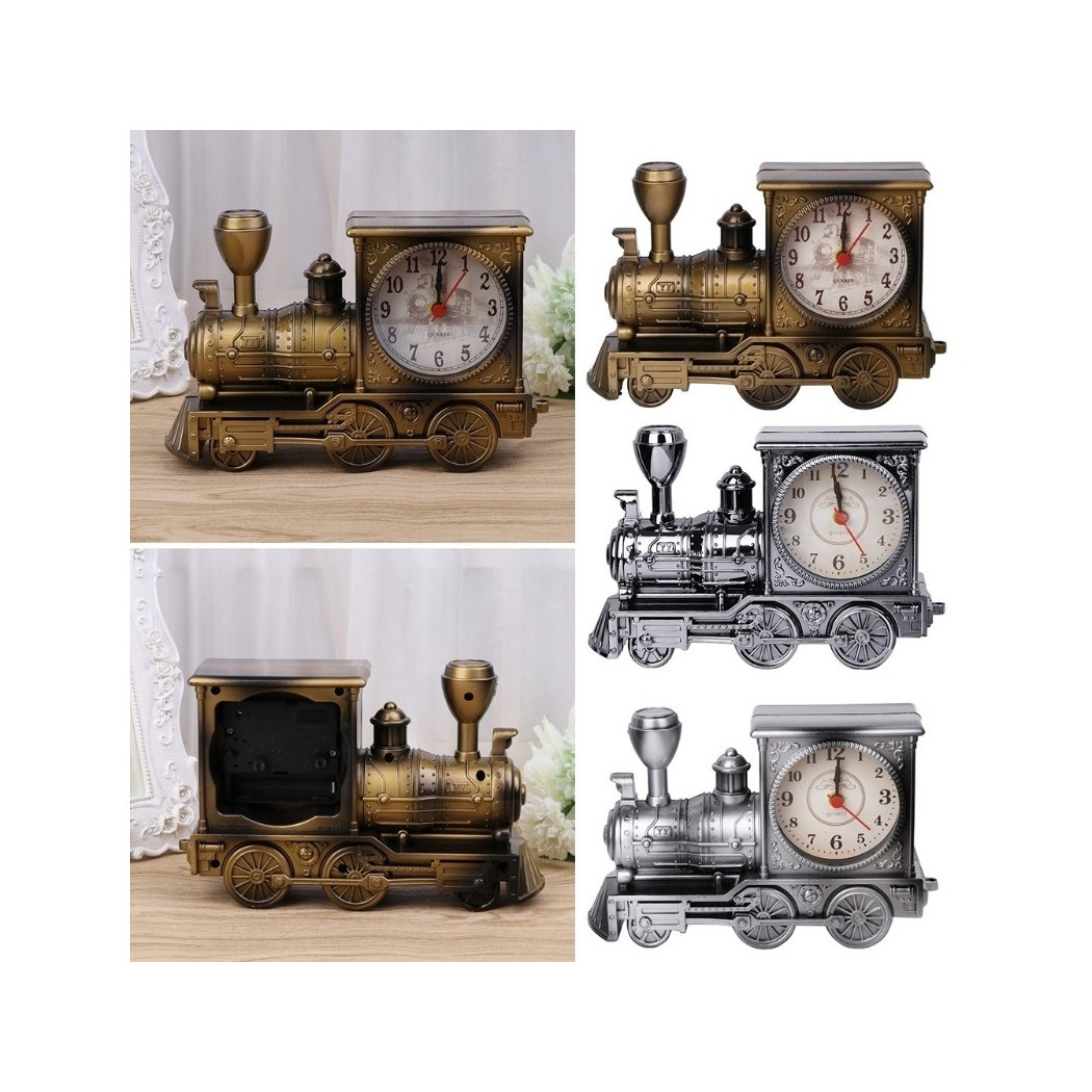 foto del prodotto trade shop orologio sveglia tavolo forma treno train locomotiva analogica allarme casa 