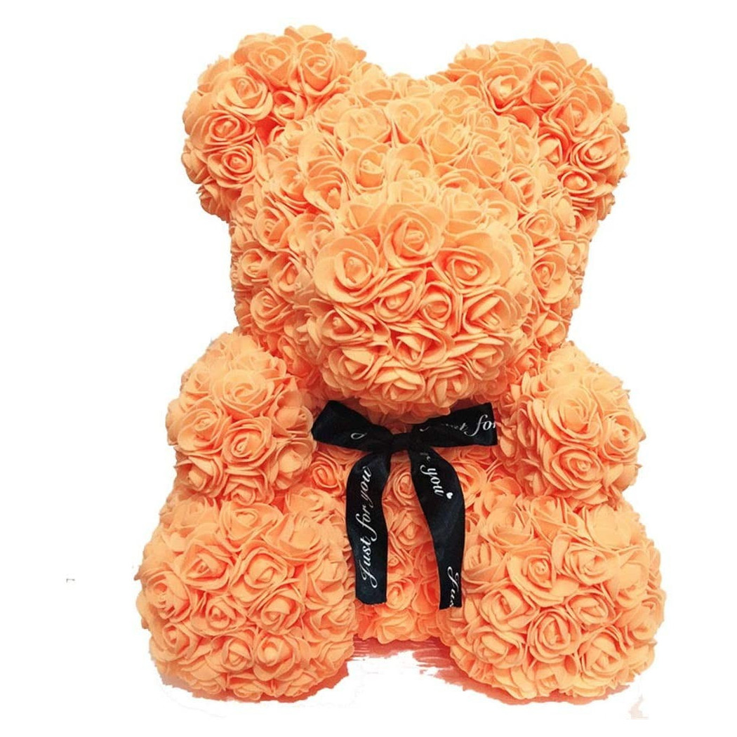 foto del prodotto trade shop orsacchiotto orsetto orso di rose con fiori artificiali da 25cm san valentino arancione