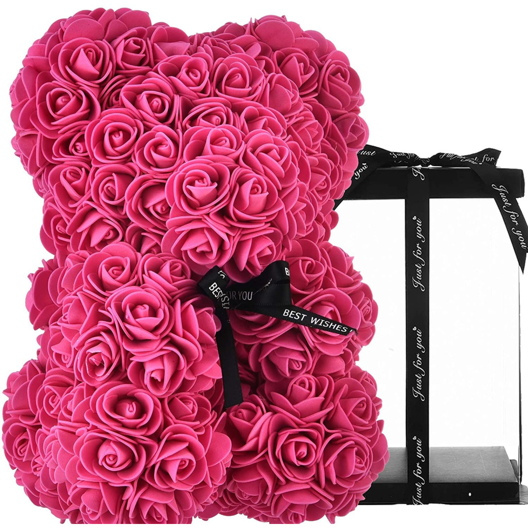 foto del prodotto trade shop orsacchiotto orsetto orso di rose con fiori artificiali da 25cm san valentino rosa