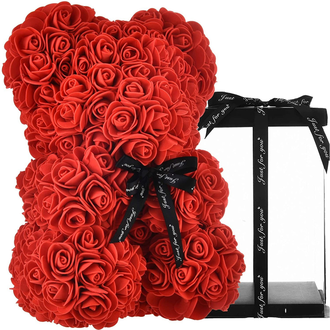 foto del prodotto trade shop orsacchiotto orsetto orso di rose con fiori artificiali da 25cm san valentino rosso