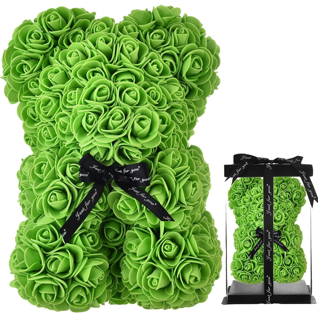 foto del prodotto trade shop orsacchiotto orsetto orso di rose con fiori artificiali da 25cm san valentino verde