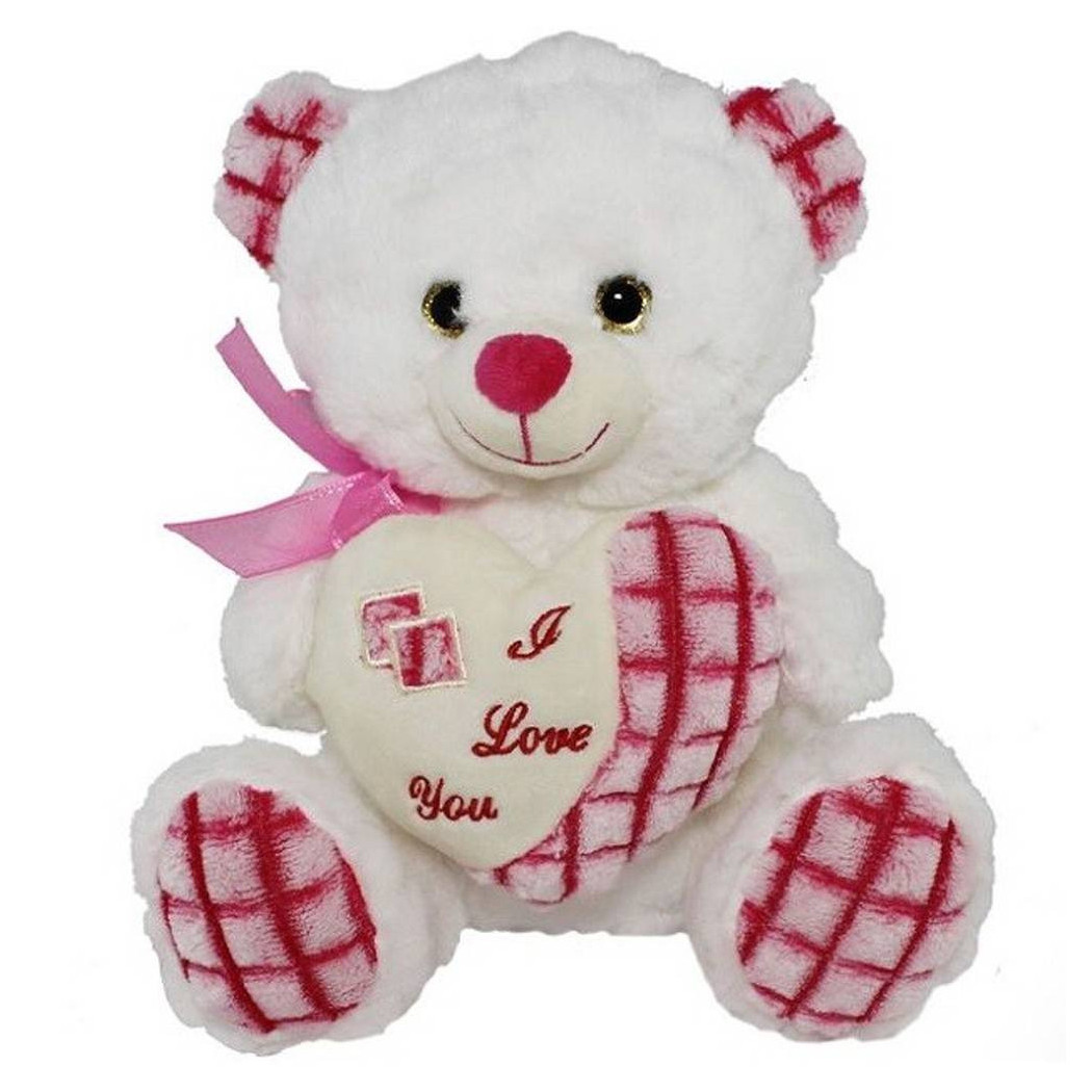 foto del prodotto trade shop orsacchiotto peluche pupazzo orso con cuore e fiocco 25cm san valentino 84673 