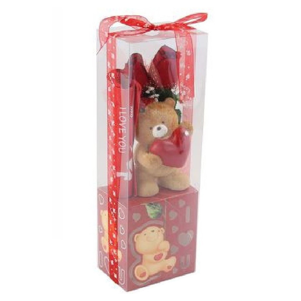 foto del prodotto trade shop orsetto con cuore fiori confezione regalo per san valentino 10x7.5x30 cm 63303 