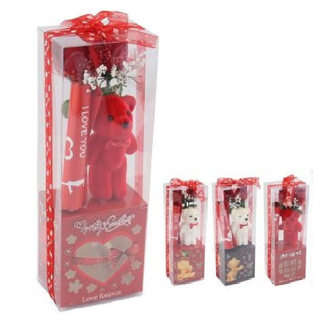 foto del prodotto trade shop orsetto peluche con fiore confezione regalo per san valentino 10x7.5x30cm 63300 