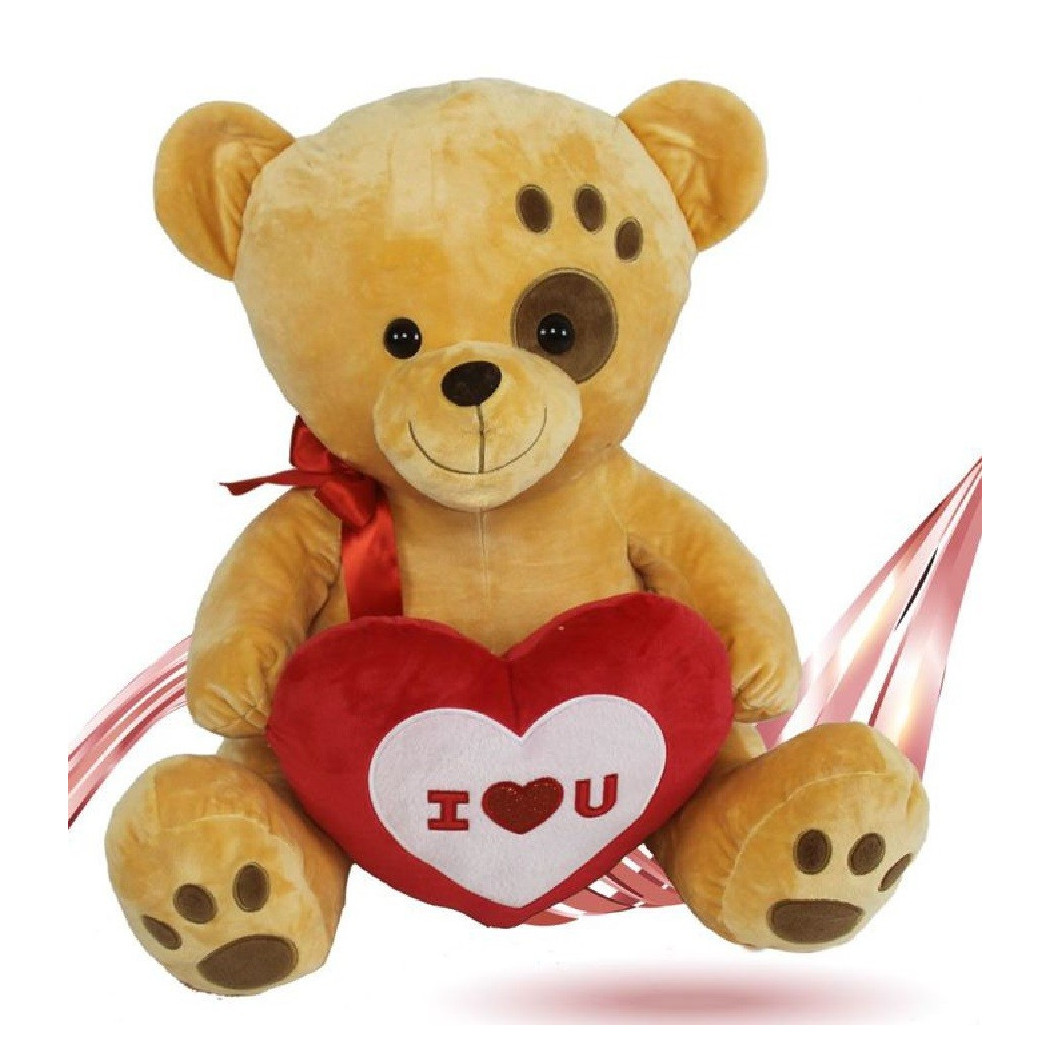 foto del prodotto trade shop orso peluche 55 cm con cuore fiocco rosso impronta su occhio san valentino 93789 
