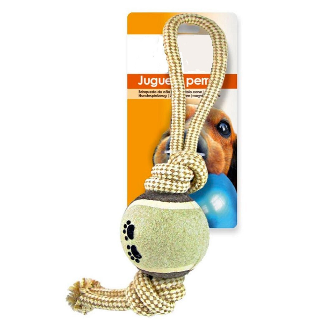 foto del prodotto trade shop palla da tennis con corda per cani in corda nylon gioco animali 35 x 6 x 10 cm 