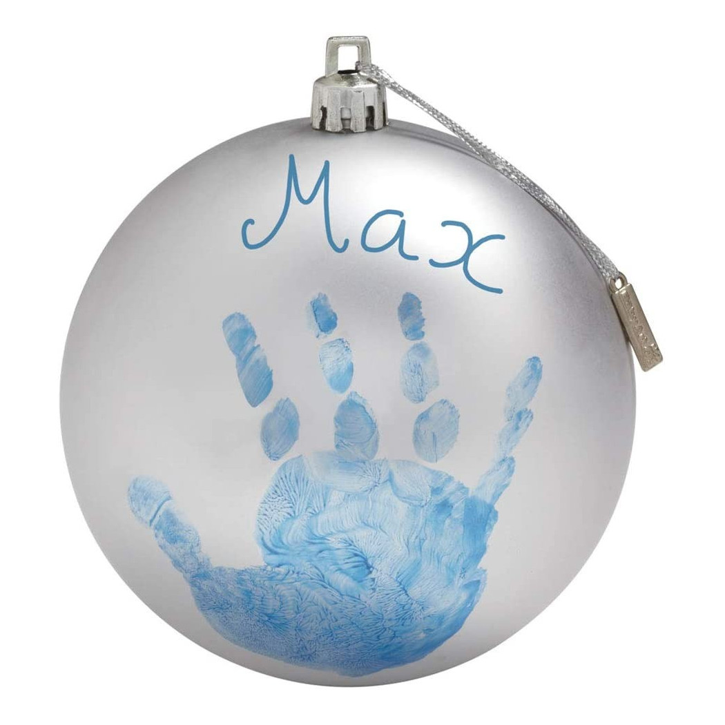 foto del prodotto trade shop pallina di natale decorazione natalizia per albero con kit impronta calco mano grigio