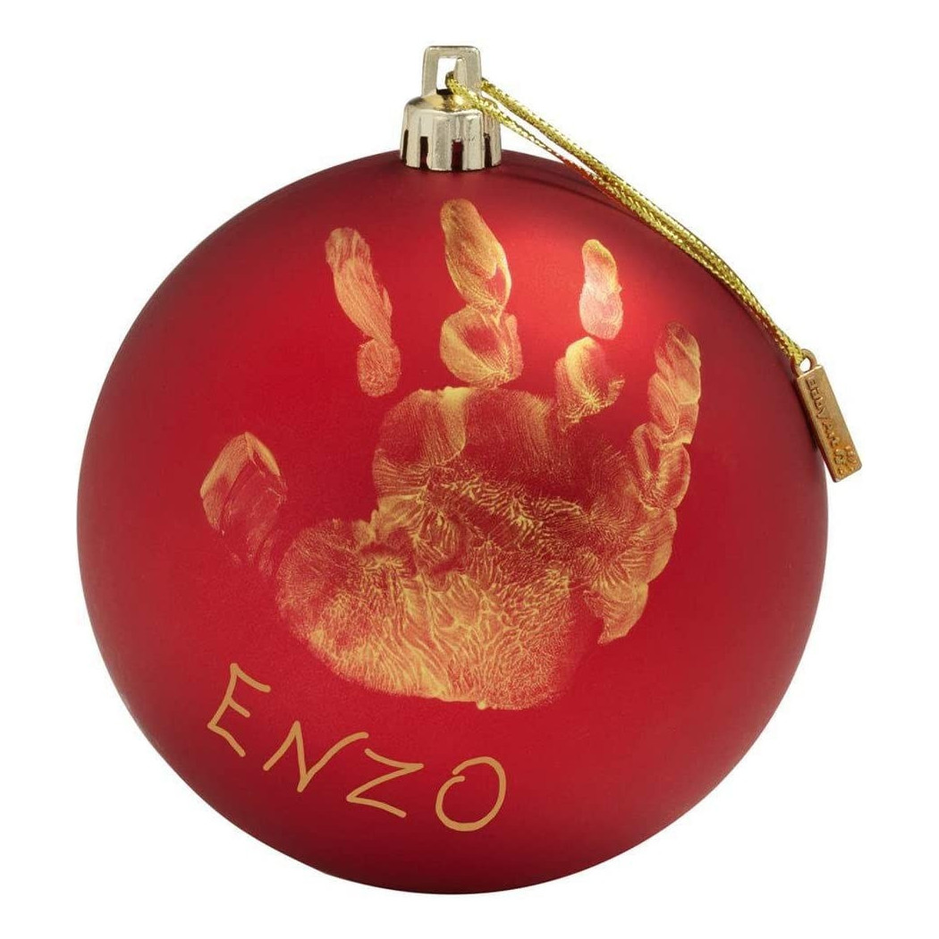 foto del prodotto trade shop pallina di natale decorazione natalizia per albero con kit impronta calco mano rosso