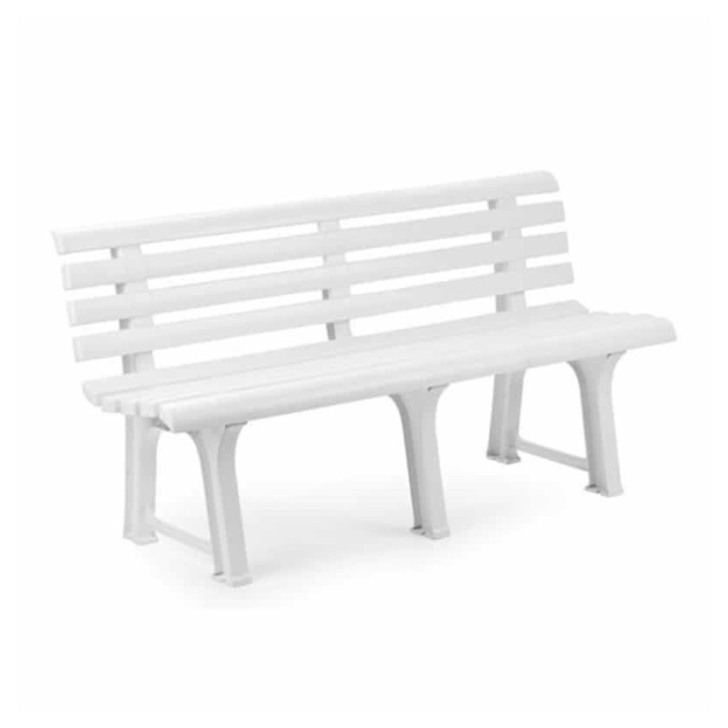 foto del prodotto trade shop panchina da giardino panca in resina da 3 posti colore bianco 145x49x74 cm 020363 