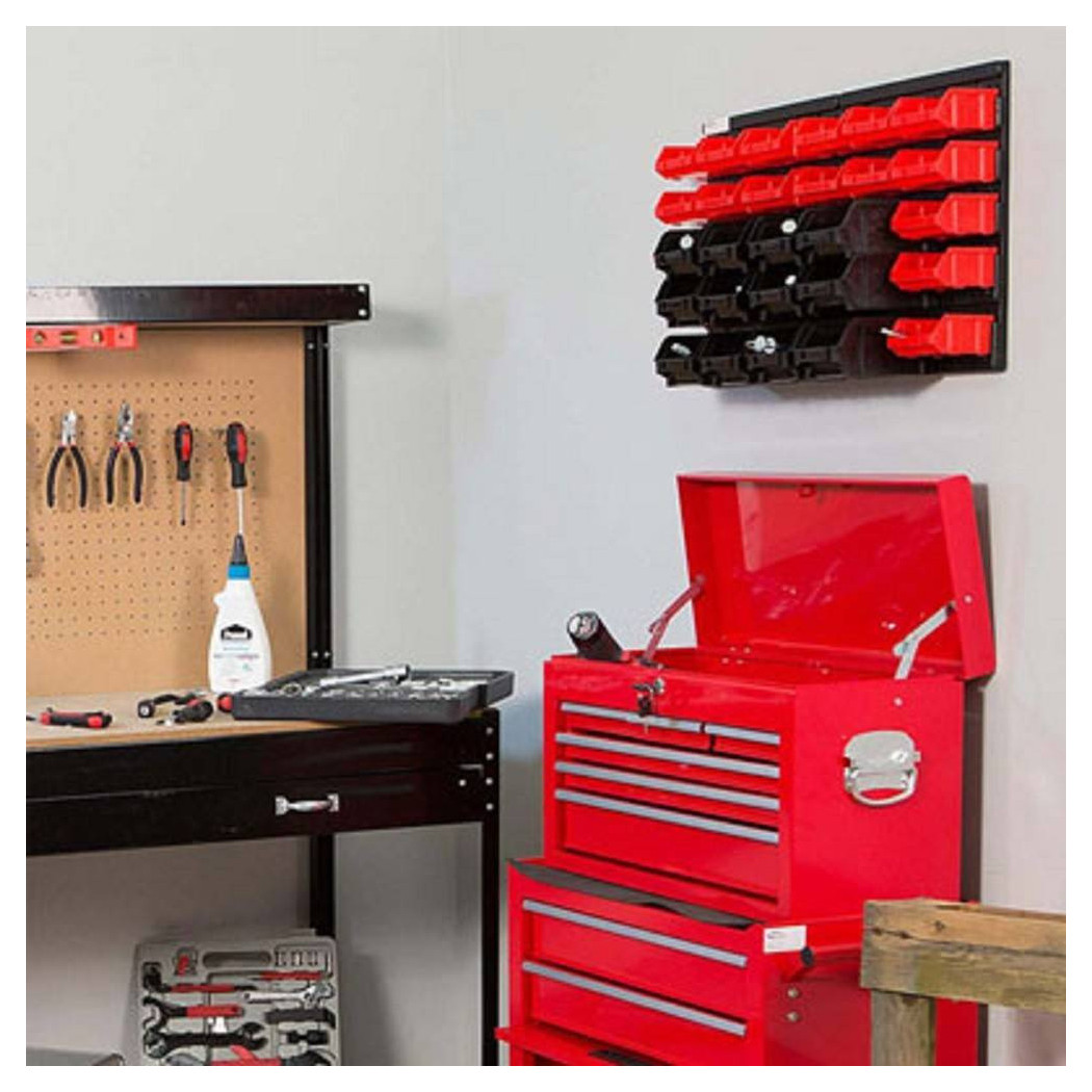 foto del prodotto trade shop pannello da parete con 32 box contenitori portautensili organizer porta attrezzi 