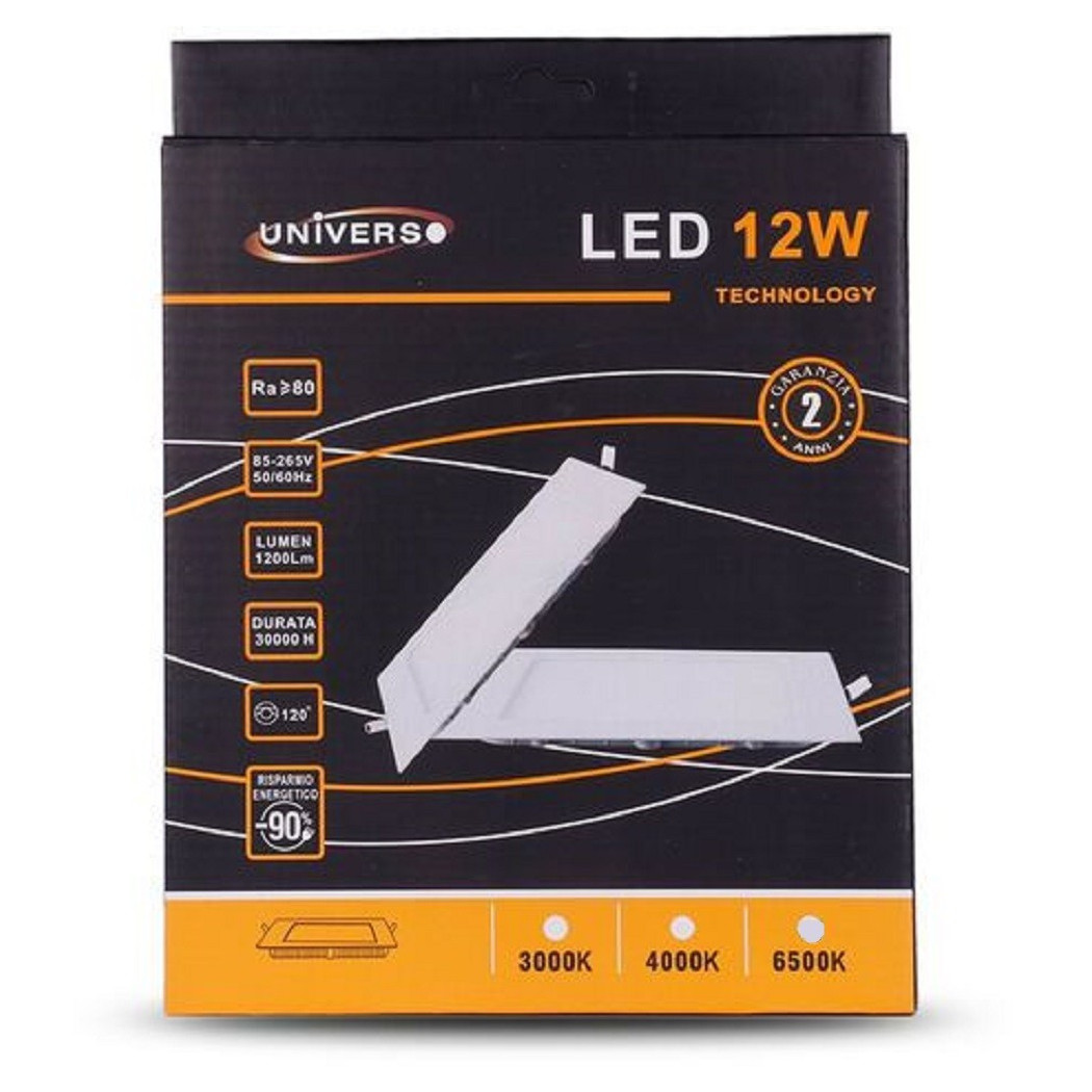 foto del prodotto trade shop pannello led slim 12w incasso quadrato in pvc luce caldo freddo naturale p155aq bianco freddo 