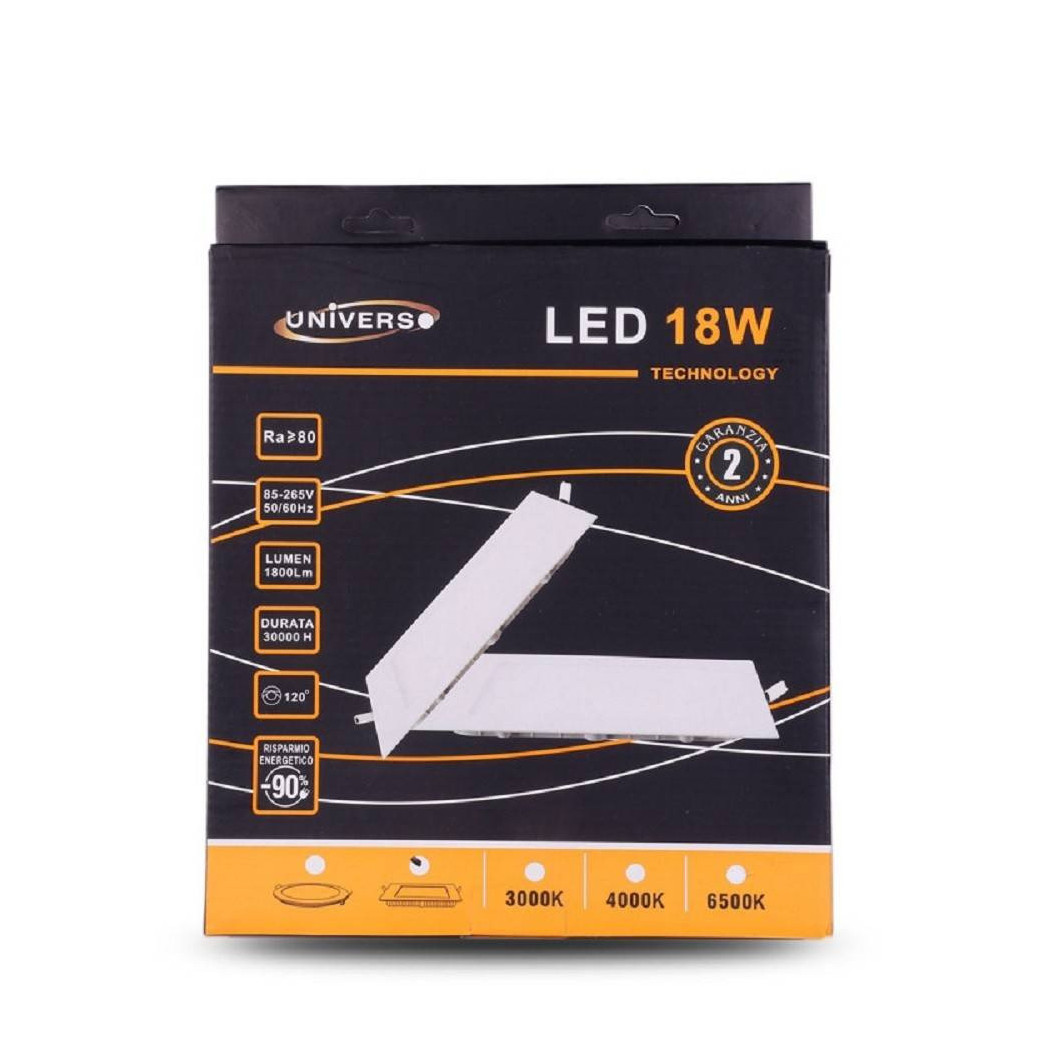 foto del prodotto trade shop pannello led slim 18w incasso quadrato in pvc luce caldo freddo naturale p205aq bianco caldo 