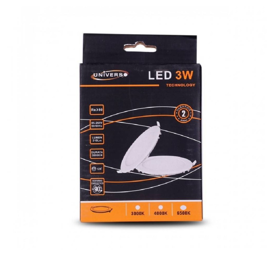 foto del prodotto trade shop pannello led slim 3w incasso rotondo in pvc bianco caldo freddo naturale p73at bianco freddo 