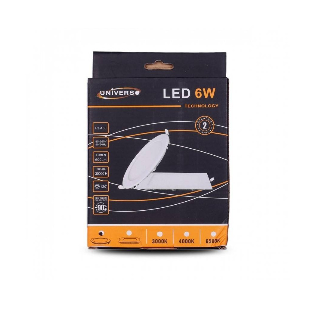 foto del prodotto trade shop pannello led slim 6w incasso rotondo in pvc luce caldo naturale freddo p105at bianco caldo 