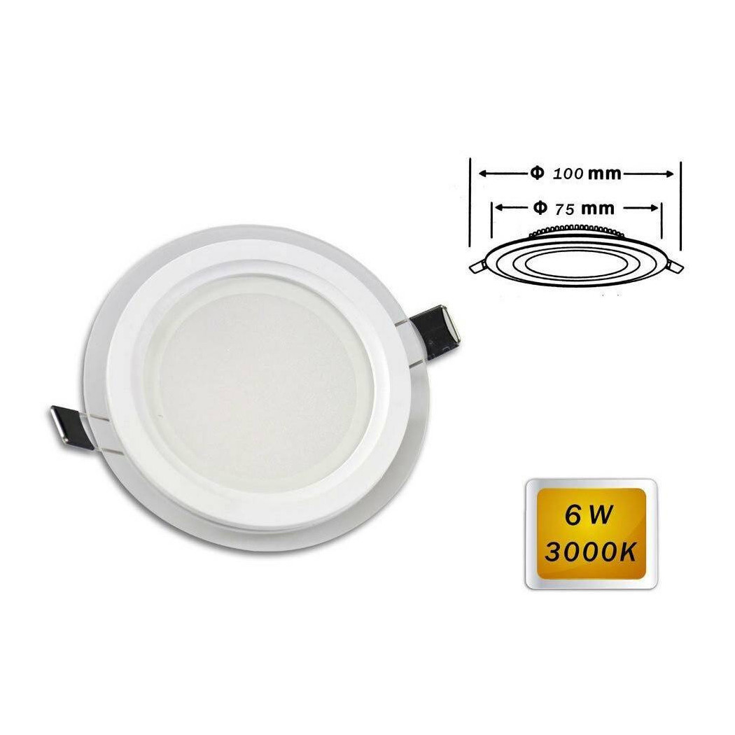 foto del prodotto trade shop pannello led slim incasso bordo in vetro tondo 6w luce 6500k 4000k 3000k p 75et bianco caldo 