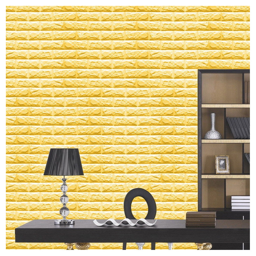 foto del prodotto trade shop pannello spugna 3d giallo adesivo pareti sfondo effetto muro mattoni 70x77cm 