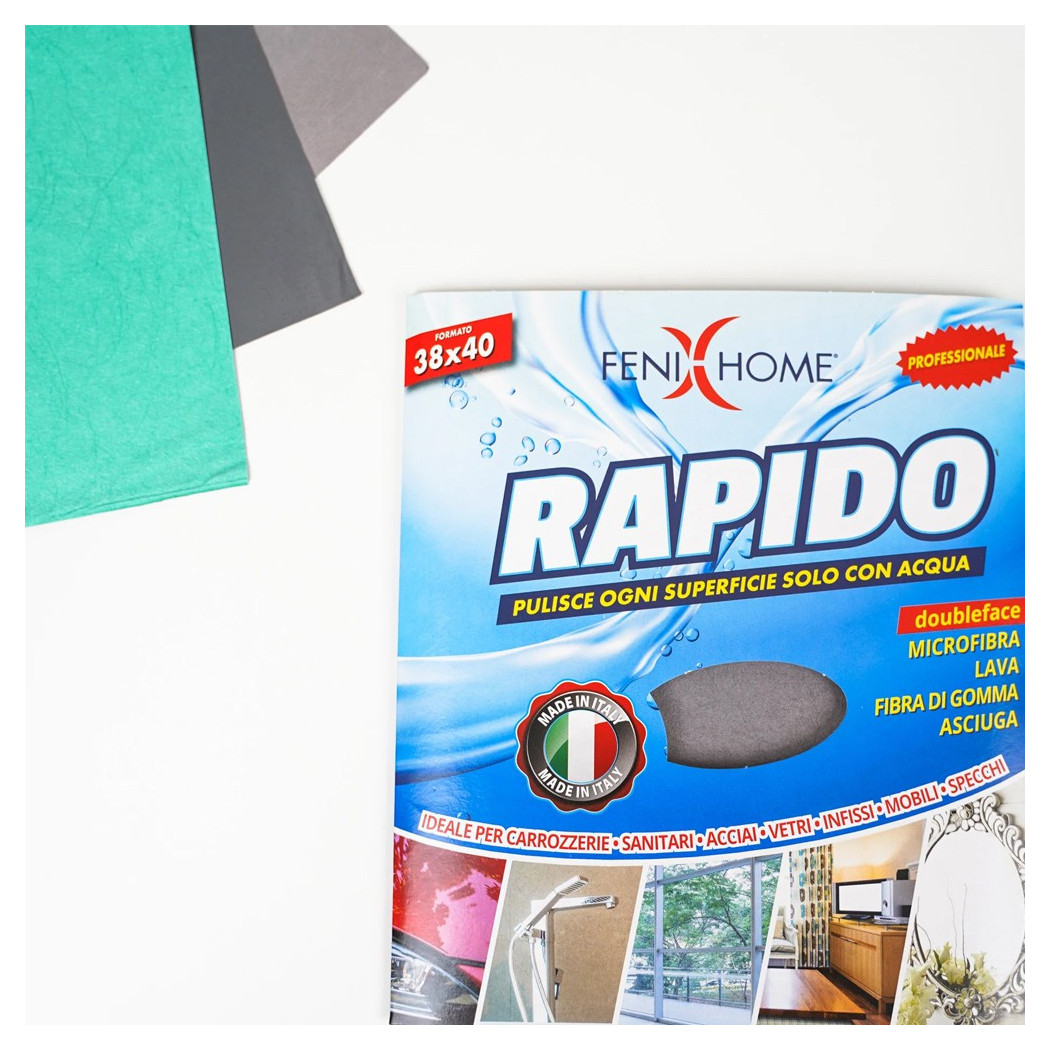 foto del prodotto trade shop panno rapido 3 pz lava sgrassa e asciuga in microfibra fibra di gomma multiuso 
