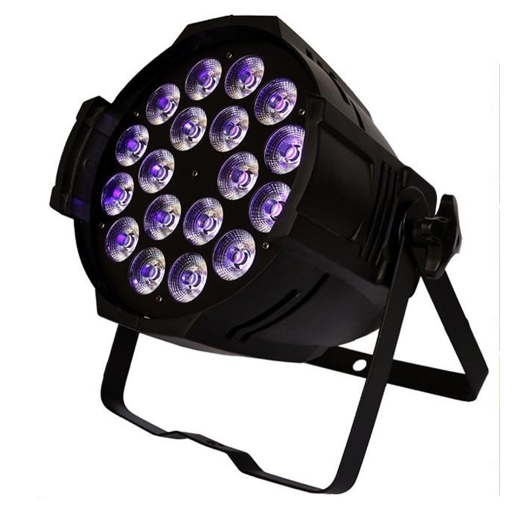 foto del prodotto trade shop par led rgbwa ip65 dmx 18x18watt uv 6 in 1 luce wood party fluo powercon in out 
