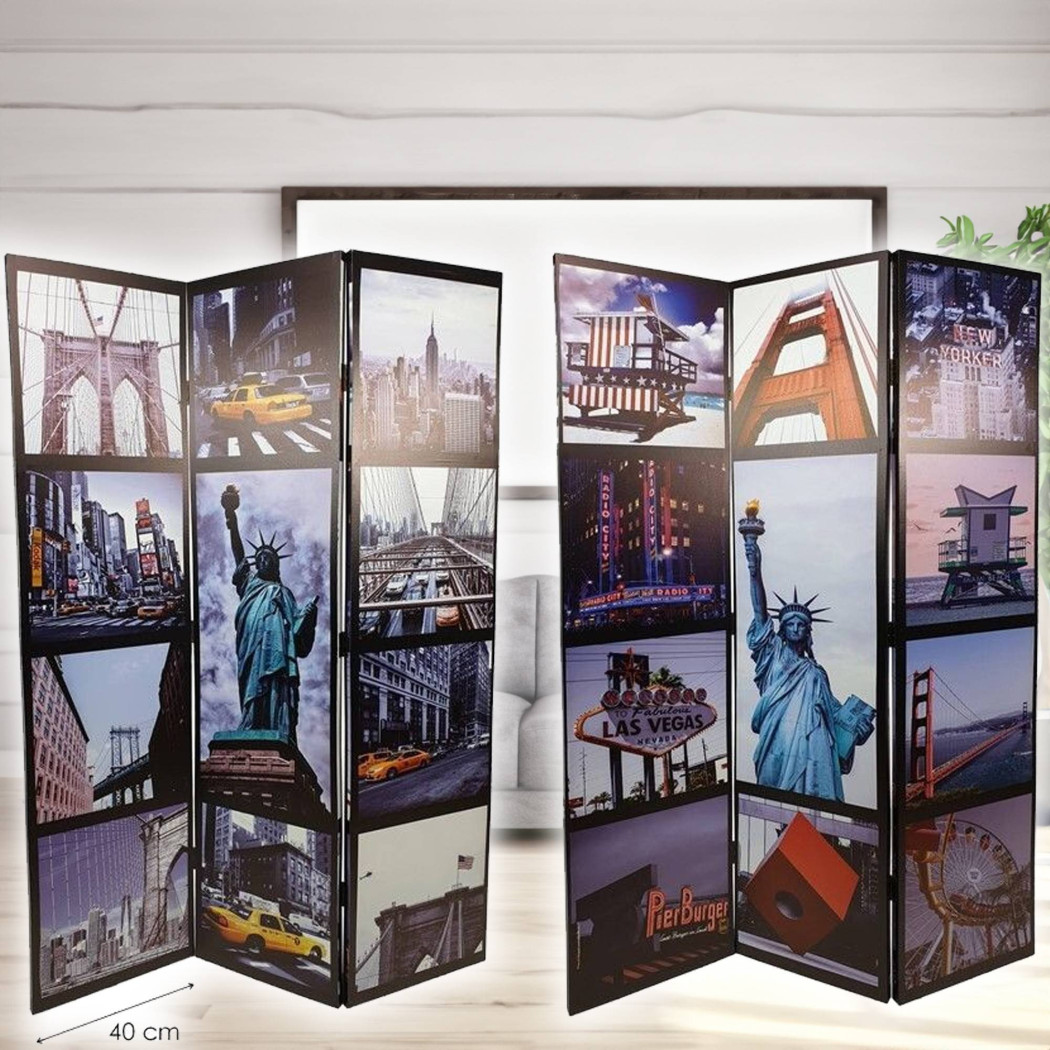 foto del prodotto trade shop paravento separe divisorio con 3 pannelli 180x120cm stampa fronte retro new york 