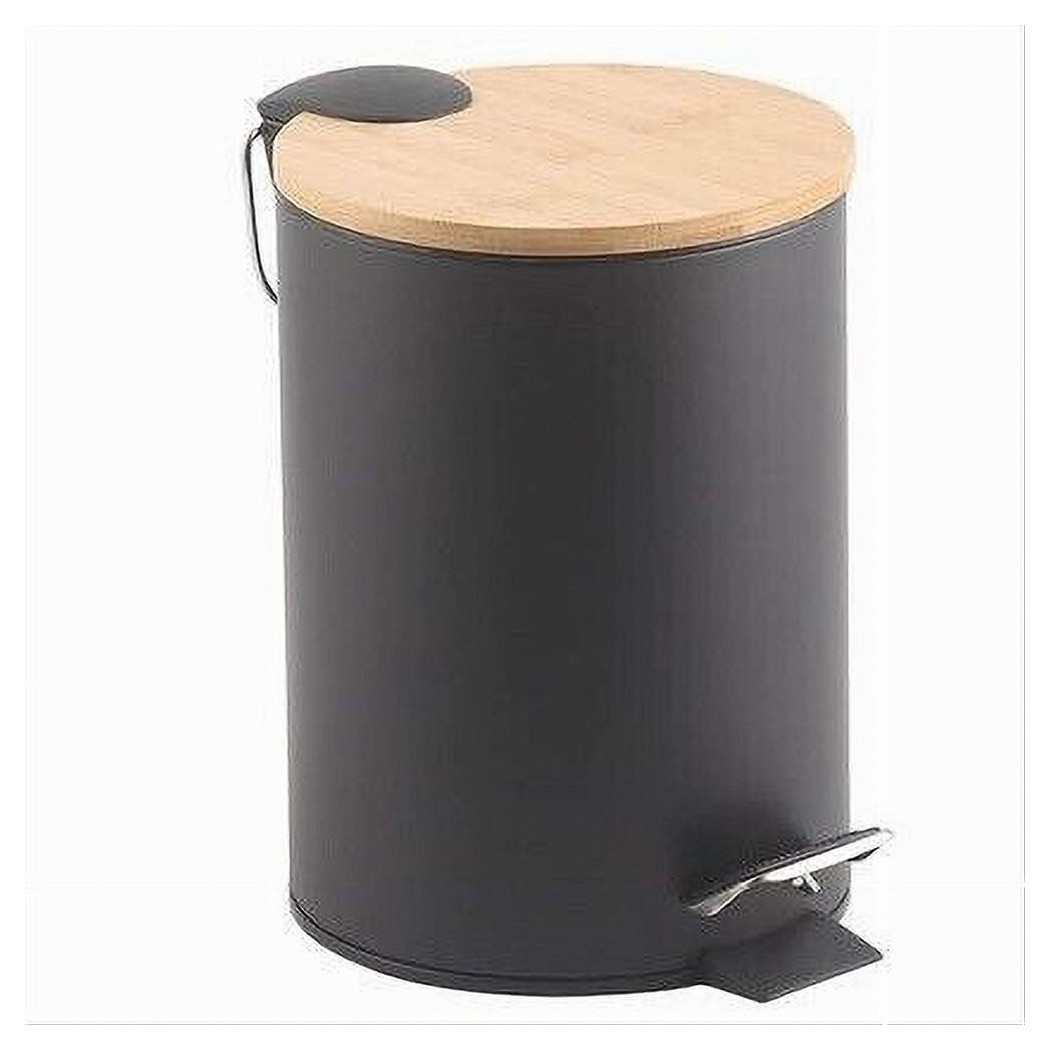 foto del prodotto trade shop pattumiera acciaio a pedale 3 litri bidone cestino spazzatura nero legno 87457 