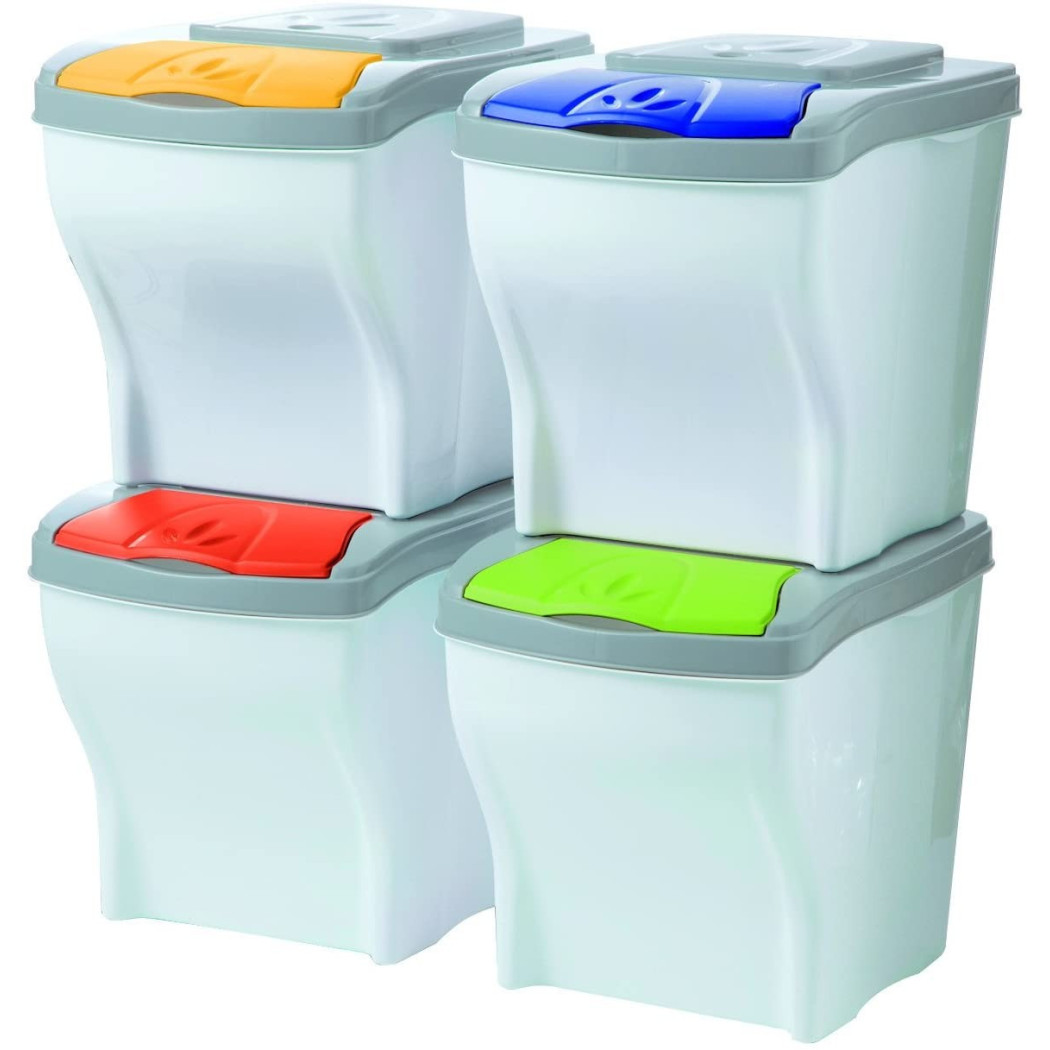 foto del prodotto trade shop - pattumiera per raccolta differenziata 4 colori verticale bidoni spazzatura 80 lt -