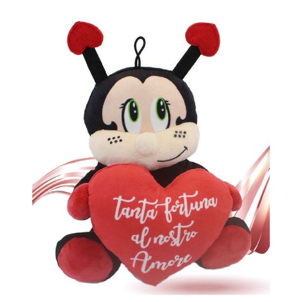 foto del prodotto trade shop peluche coccinella con cuore 22 cm porta fortuna san valentino con laccio 95363 