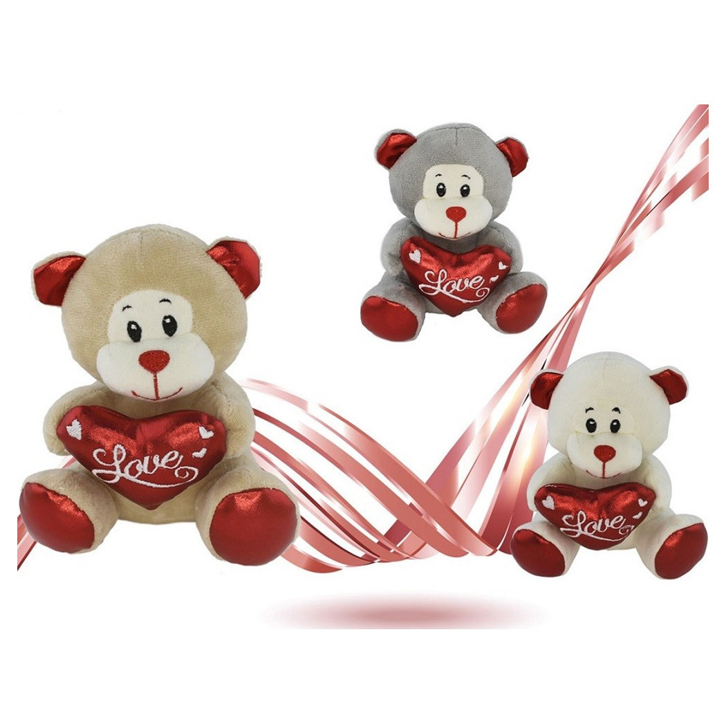 foto del prodotto trade shop peluche orsetto con cuore scritta love lam 16 cm san valentino 3 col.ass. 93635 