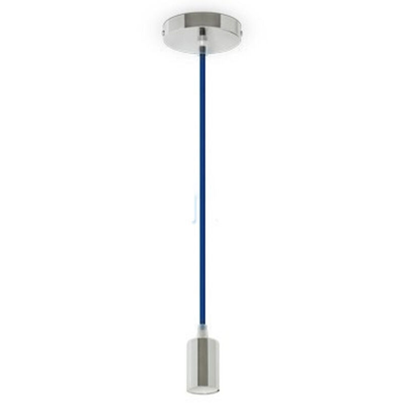 foto del prodotto trade shop pendente in acciaio blu a soffitto cromato portalampada lampada design moderno 