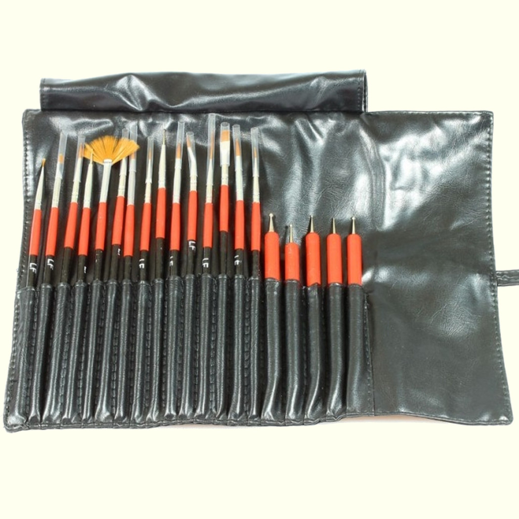 foto del prodotto trade shop pennelli set 20 pezzi con pochette portapennelli pennello dotting in eco pelle 