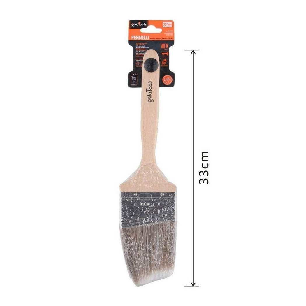 foto del prodotto trade shop pennello piatto 75 mm pennellessa obliquo con manico in legno per verniciare 