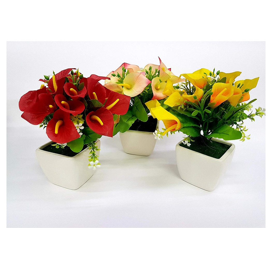 foto del prodotto trade shop pianta calla finta colorata 21x7.5cm vaso ceramica decorazione fiori scrivania casa 