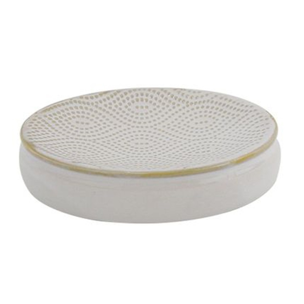 foto del prodotto trade shop piattino porta sapone arredo da bagno bianco design etnico con bordo dorato 87792 