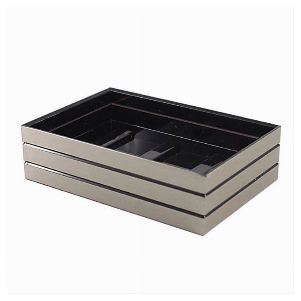 foto del prodotto trade shop piattino porta sapone saponetta argento a righe stile moderno arredo bagno 10391 