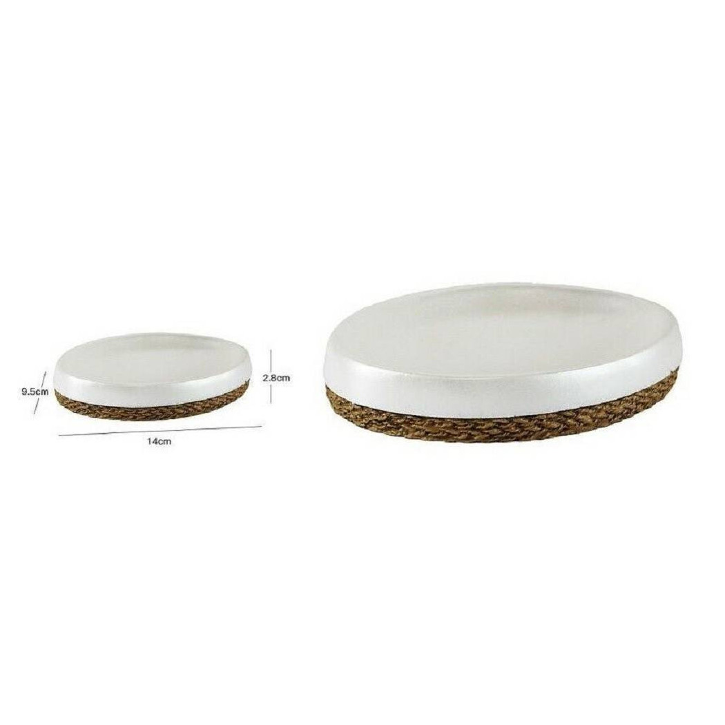 foto del prodotto trade shop piatto piattino porta sapone saponetta bagno in ceramica bianca e corda 10377 