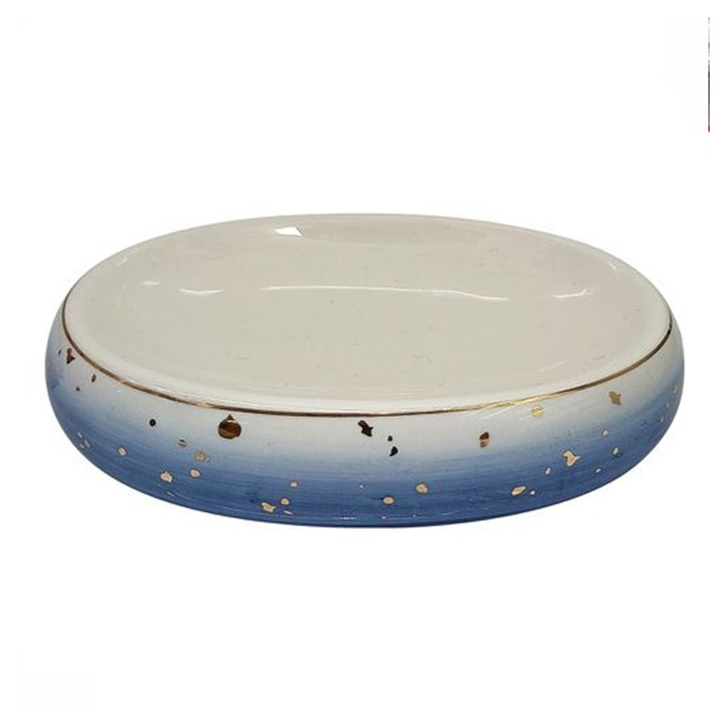 foto del prodotto trade shop piatto piattino porta sapone saponetta bagno in ceramica bianco blu arredo 79968 