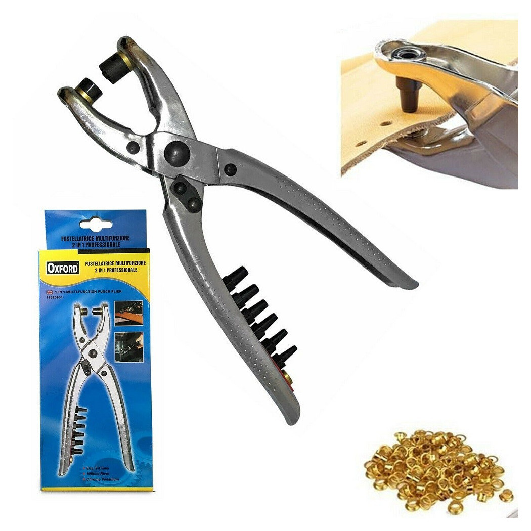 foto del prodotto trade shop pinza 2in1 100 occhielli occhiellatrice fustellatrice per forare cuoio pelle 