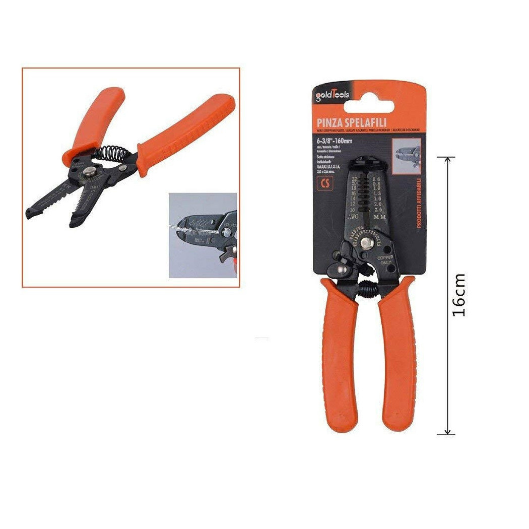 foto del prodotto trade shop pinza spelafili crimpatrice misure 0.6 2.6 mm manico isolante spellacavi 91569 