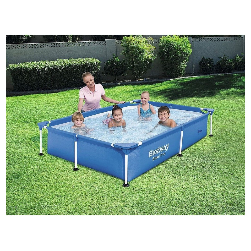 foto del prodotto trade shop piscina con bordi rettangolare 1200 lt fuori terra steel pro 221x150x43cm 56401 