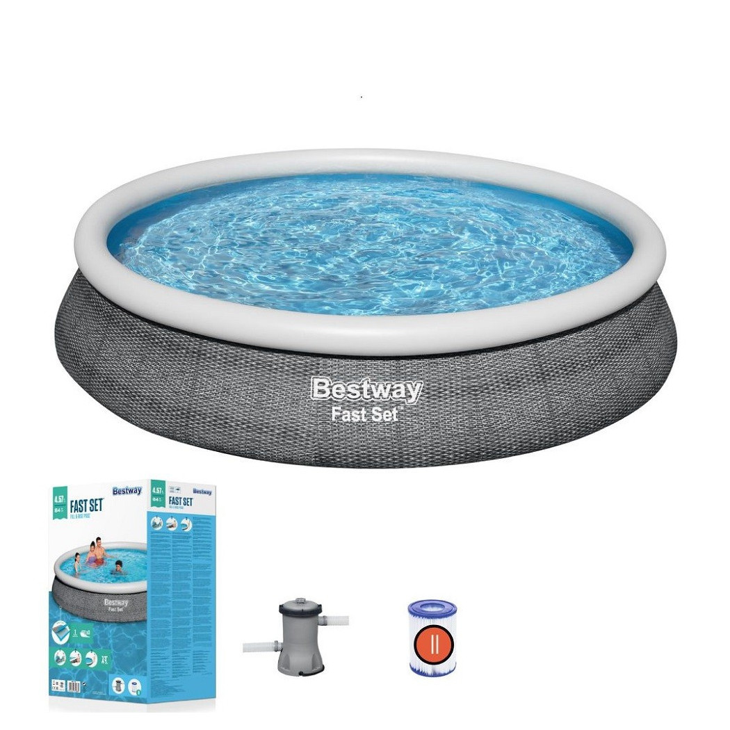 foto del prodotto trade shop piscina fast set gonfiabile rotonda rattan 457x84cm pompa filtro cartuccia 57313 