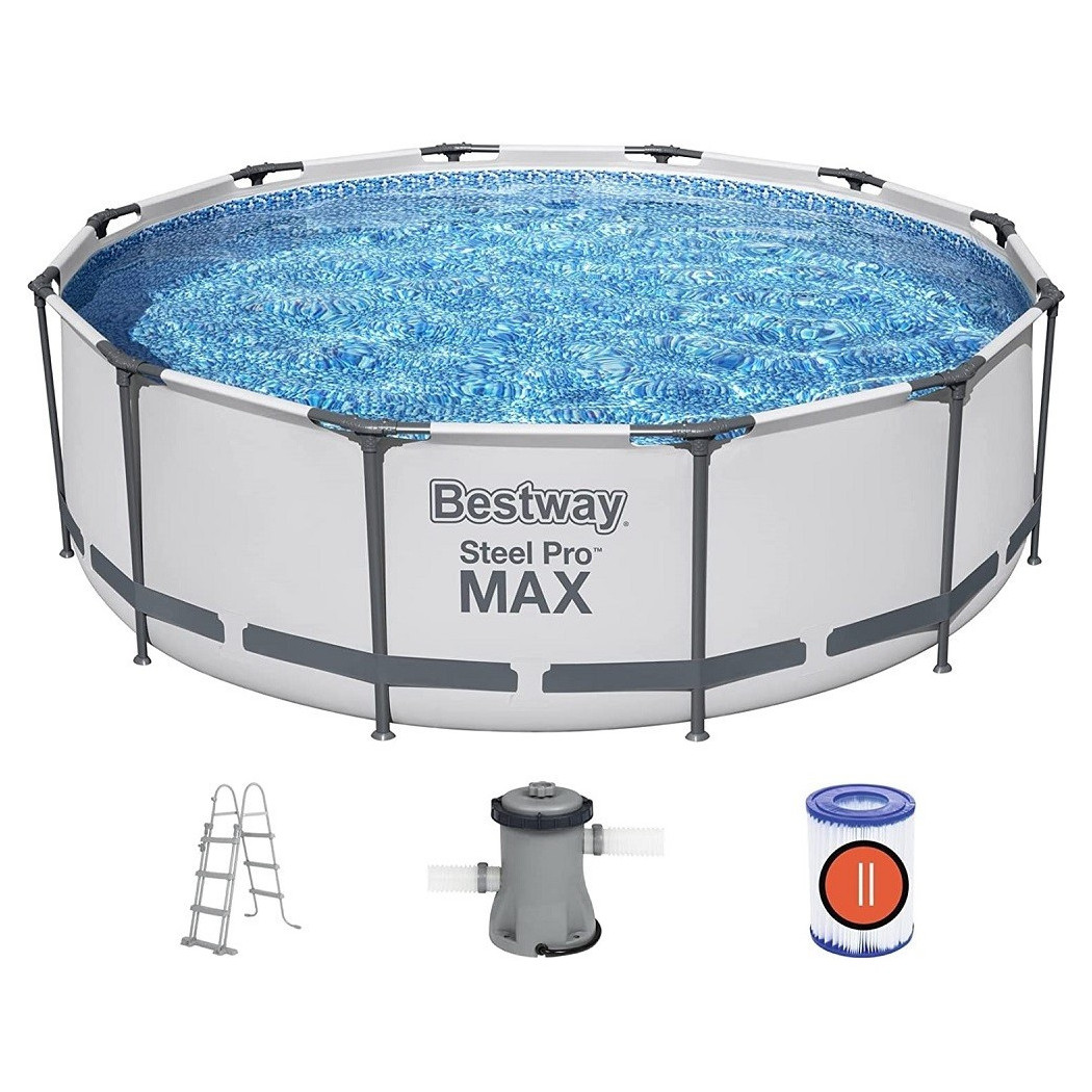 foto del prodotto trade shop piscina fuori terra rotonda steel pro max 366x100 cm 9150lt pompa scaletta 56418 