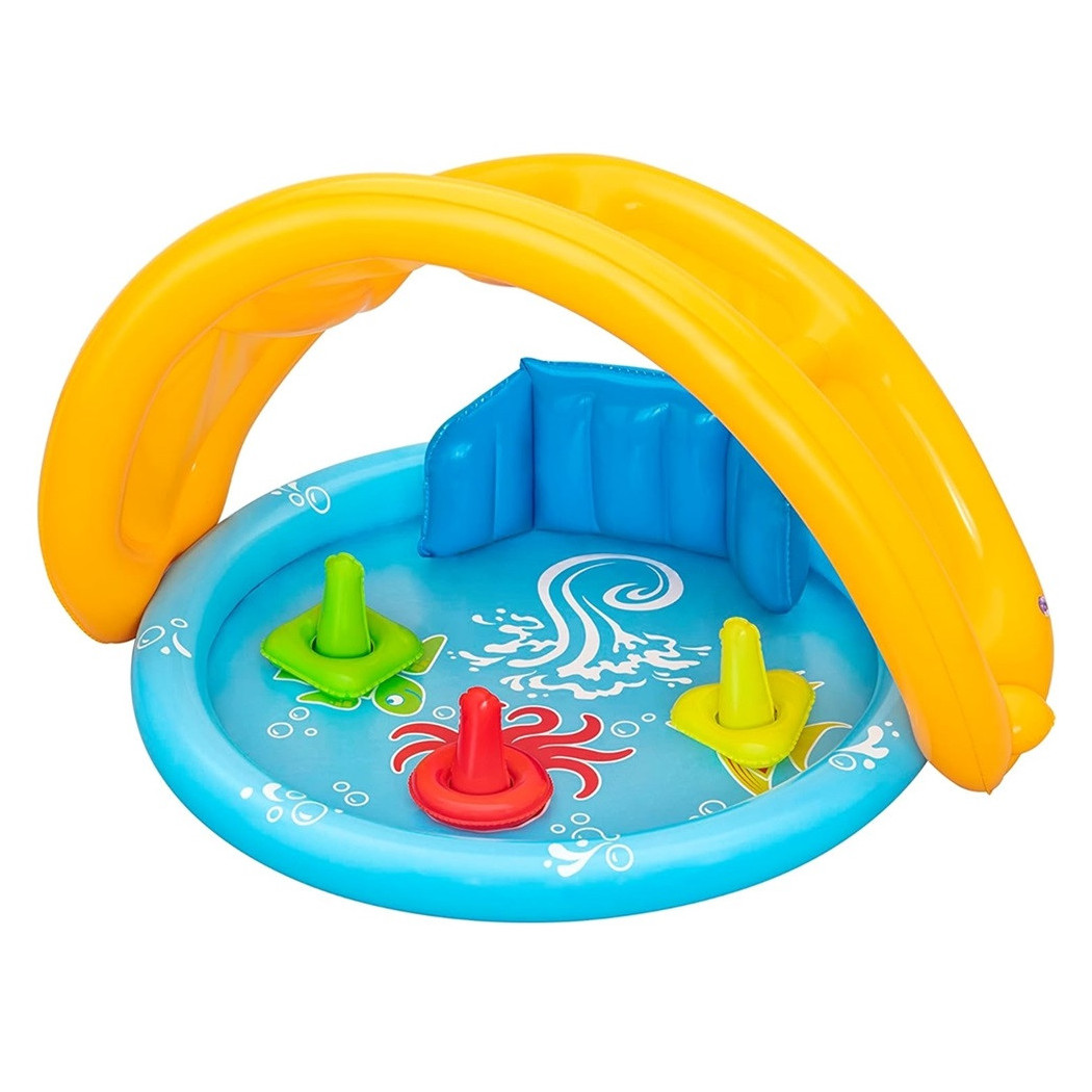 foto del prodotto trade shop piscina gioco gonfiabile lil seashapes con schienale tetto bimbi 6 mesi giardino 52568 