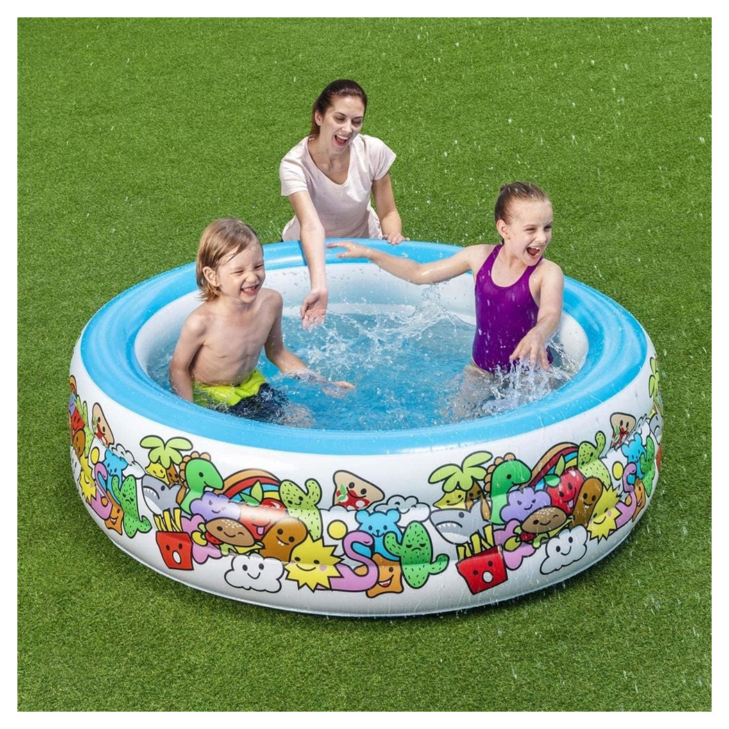 foto del prodotto trade shop piscina gonfiabile 3 anelli per bambini con personaggi frutti piante 152x51cm 016156 