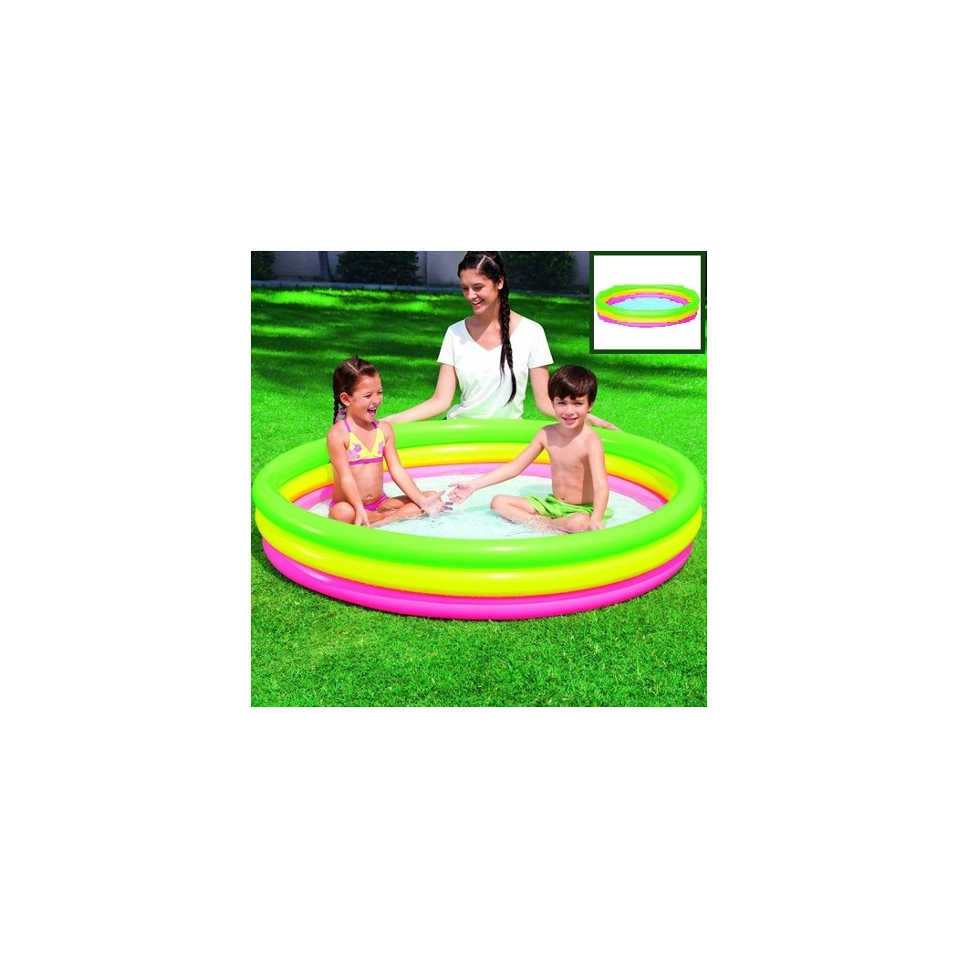 foto del prodotto trade shop piscina gonfiabile arcobaleno a 3 anelli colorati 152 x 30 cm fuori terra 