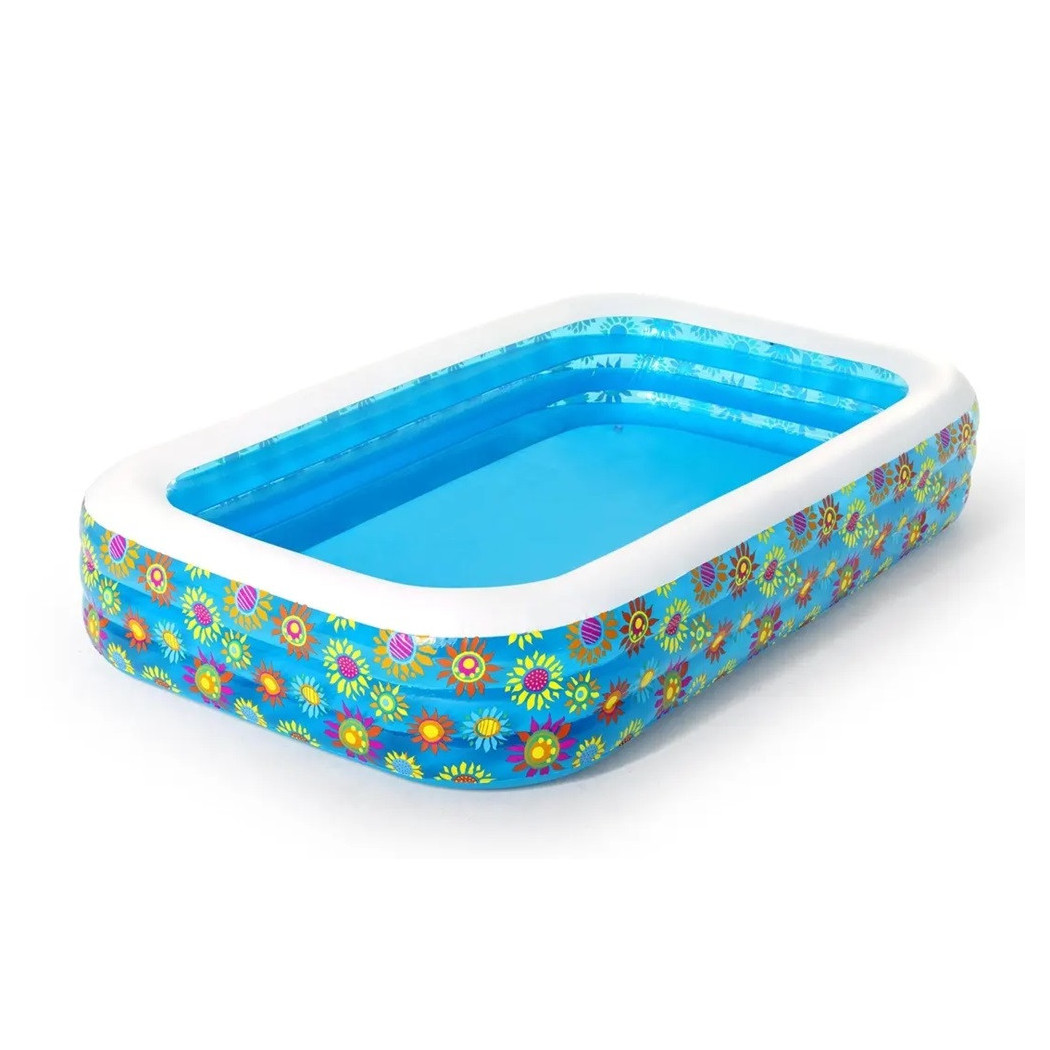 foto del prodotto trade shop piscina gonfiabile family rettangolare a 3 anelli decoro fiori 305x183x56 cm 54121 