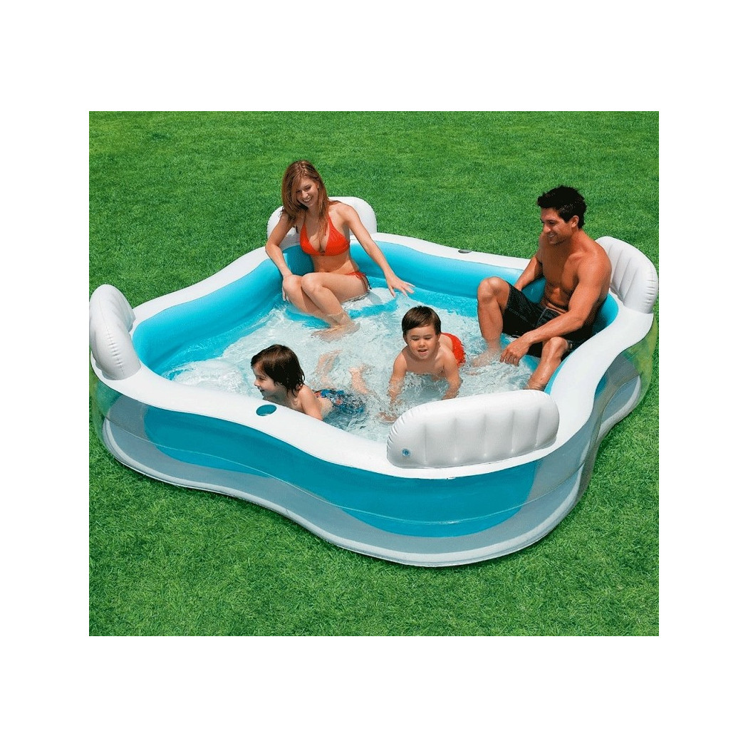 foto del prodotto trade shop piscina gonfiabile fuoriterra 4 sedili 229x229x66cm con 2 portabicchieri 