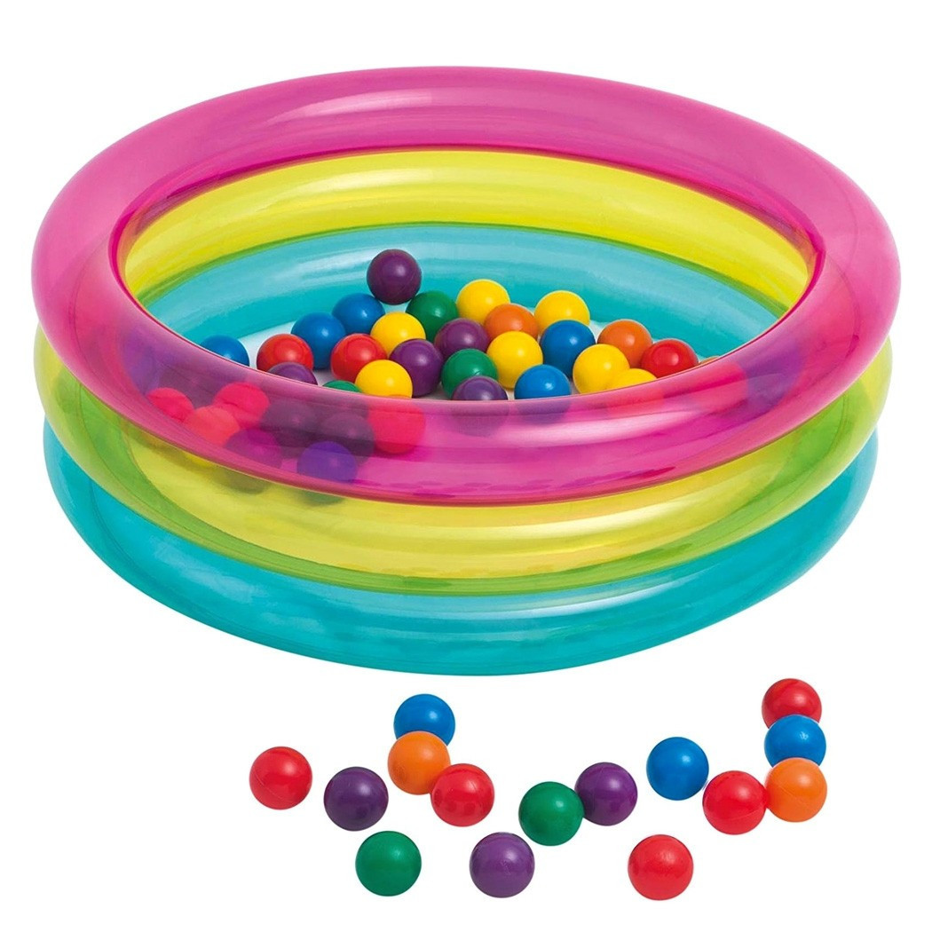 foto del prodotto trade shop piscina gonfiabile per bambini 3 anelli colorati 86x25cm con set palline 
