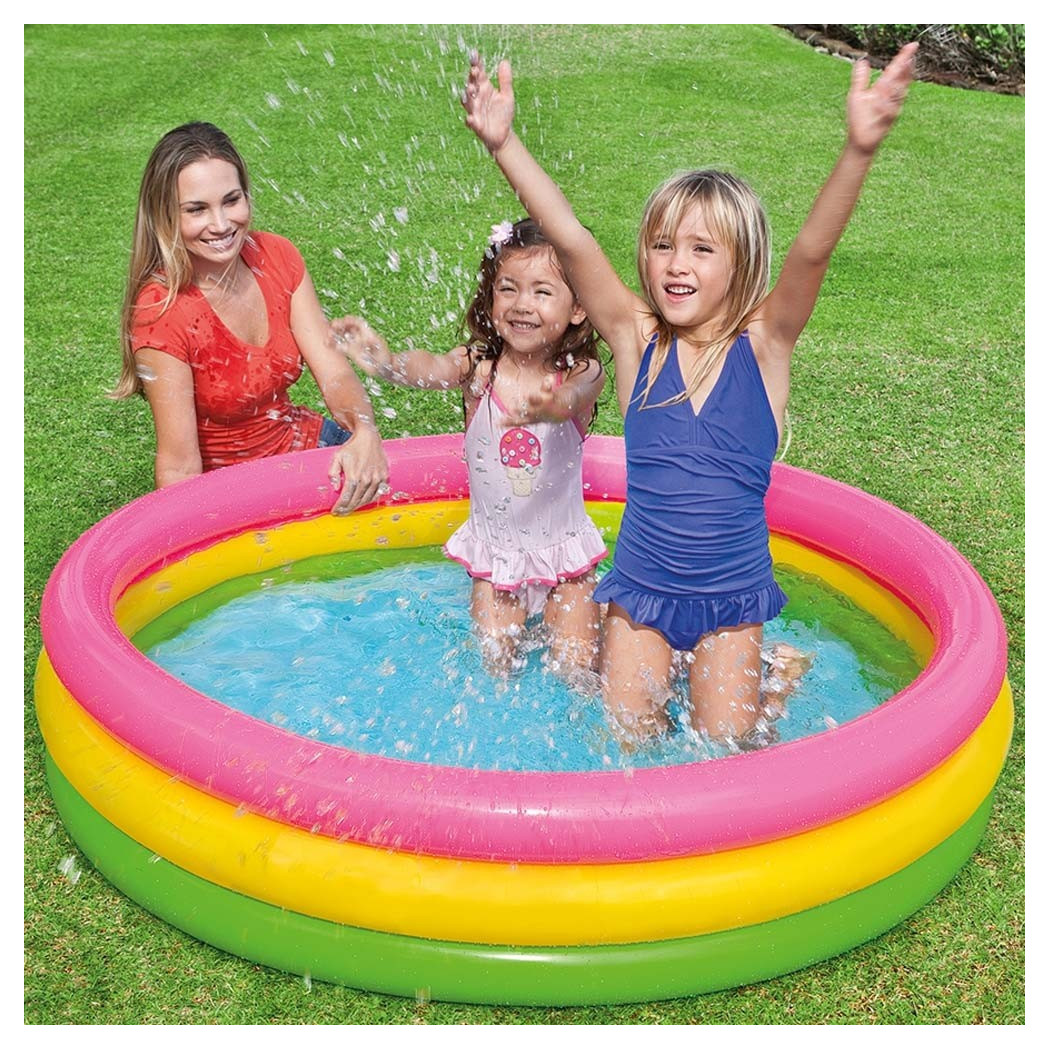 foto del prodotto trade shop piscina gonfiabile per bambini arcobaleno a 3 anelli colorati 147 x 33 cm 