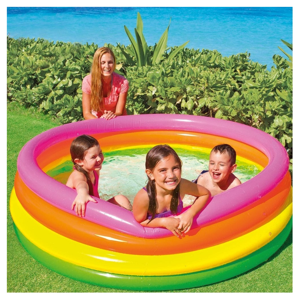 foto del prodotto trade shop piscina gonfiabile per bambini arcobaleno a 4 anelli colorati 168 x 46 cm 