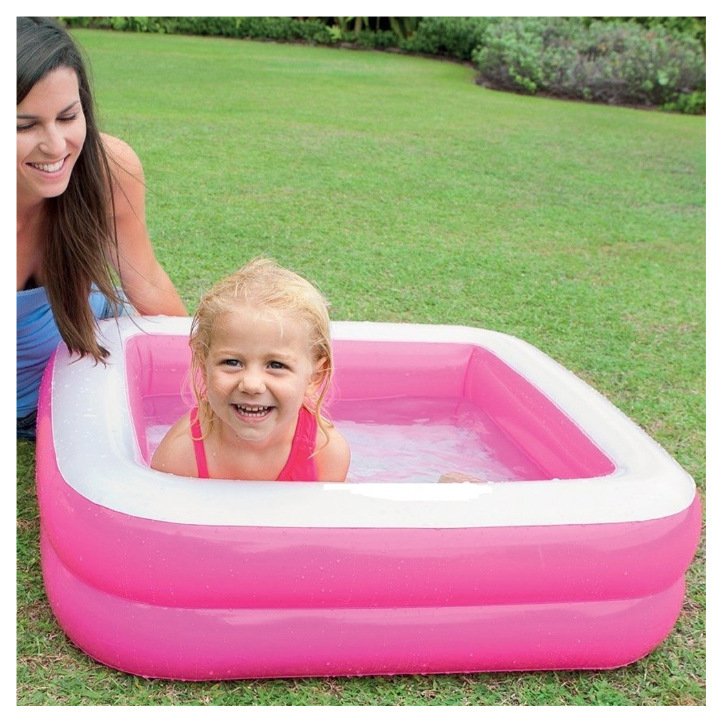 foto del prodotto trade shop piscina gonfiabile per bambini baby quadrata 2 anelli rosa 85 x 85 x 23 cm 